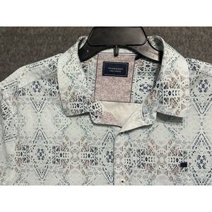 7Diamonds Mens XL White Geometric Short Sleeve Button Up 4-Way Stretch